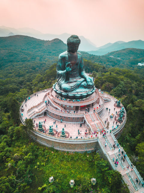 aerial view of giant buddah statue in Thailand